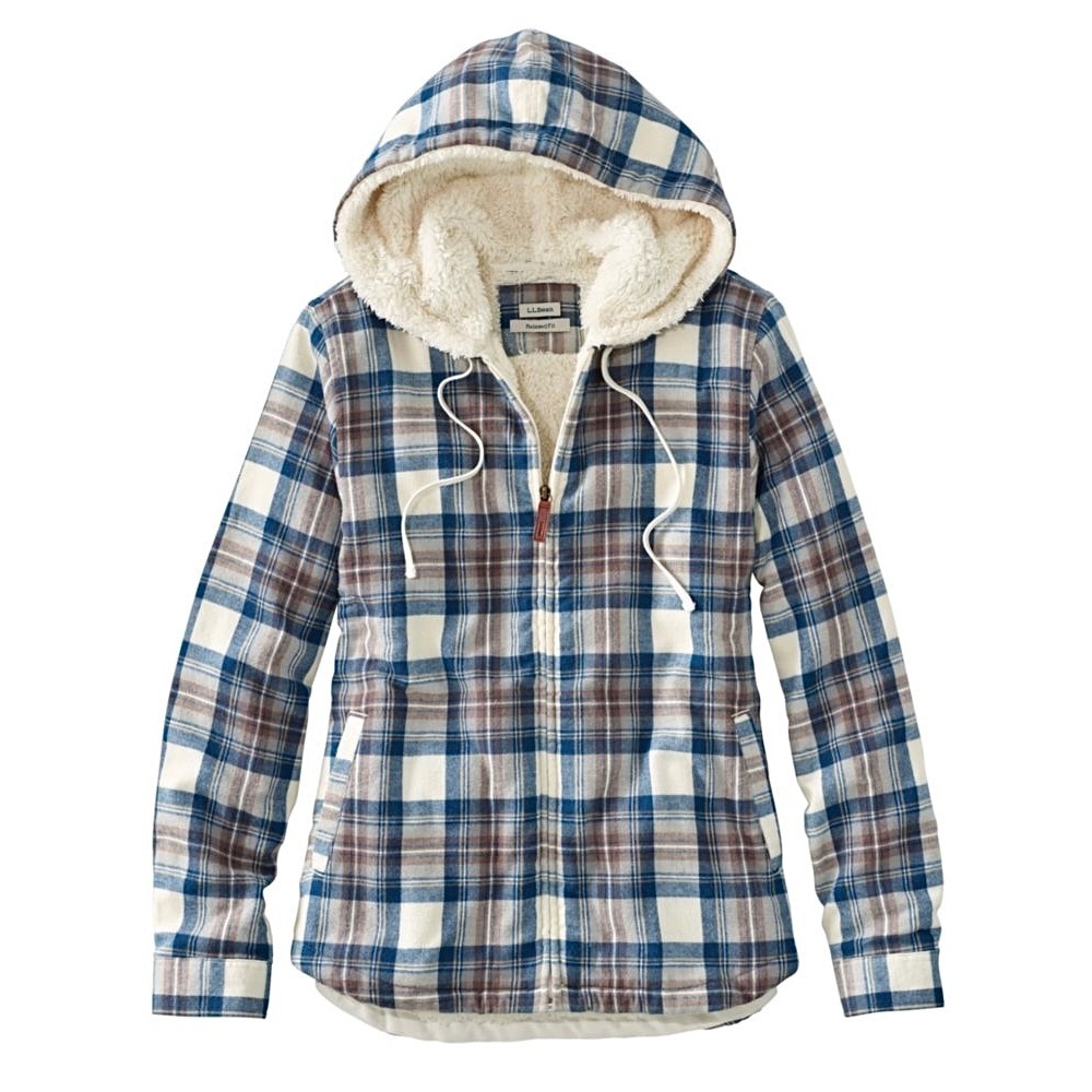 LL Bean Shirt Hoodie Jacket Scotch Plaid Flannel Sherpa Tartan Zip Relaxed M